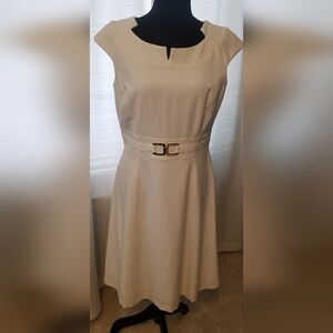 Elegant Cream Belted Dress